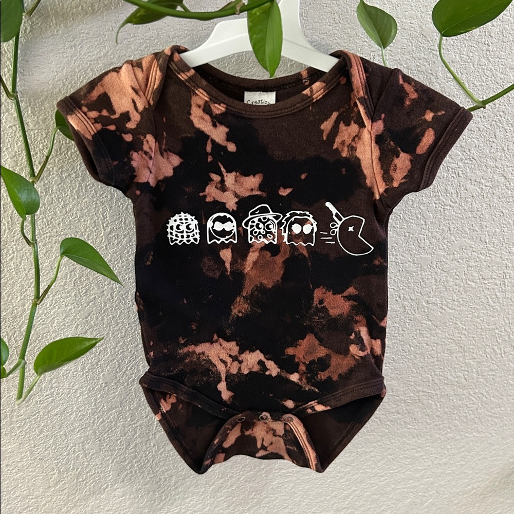 Halloween Black & Brown Tie Dye Unisex Baby Pac Man Onesie